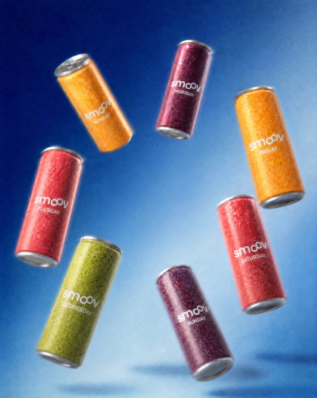 SMOOV functional drinks lined up on a stone counter at Harvey Nichols